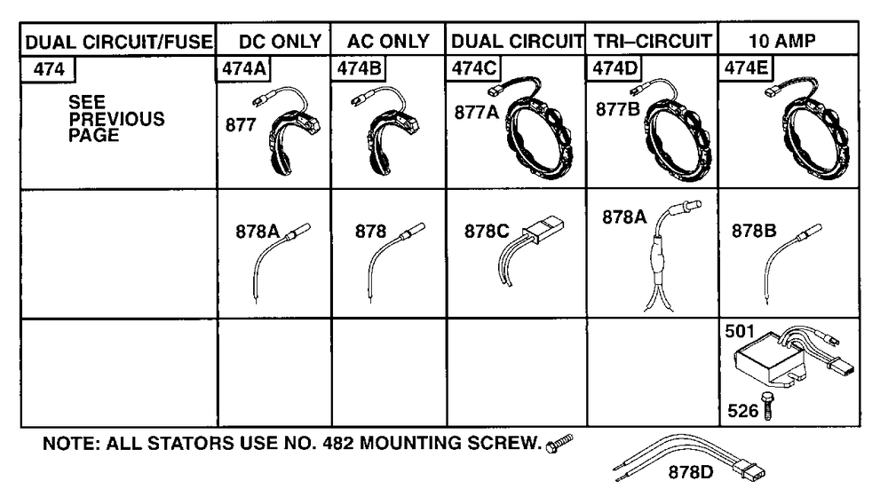 Alternator Chart Diagram and Parts List for 252412-0728-XX  Briggs and Stratton Engine